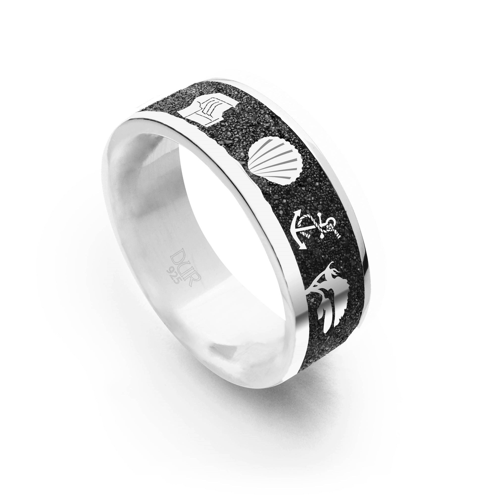 Fingerring DUR Schmuck: Ring, Nachtring "Ostsee" 7 mm mit Lavasand, R6046