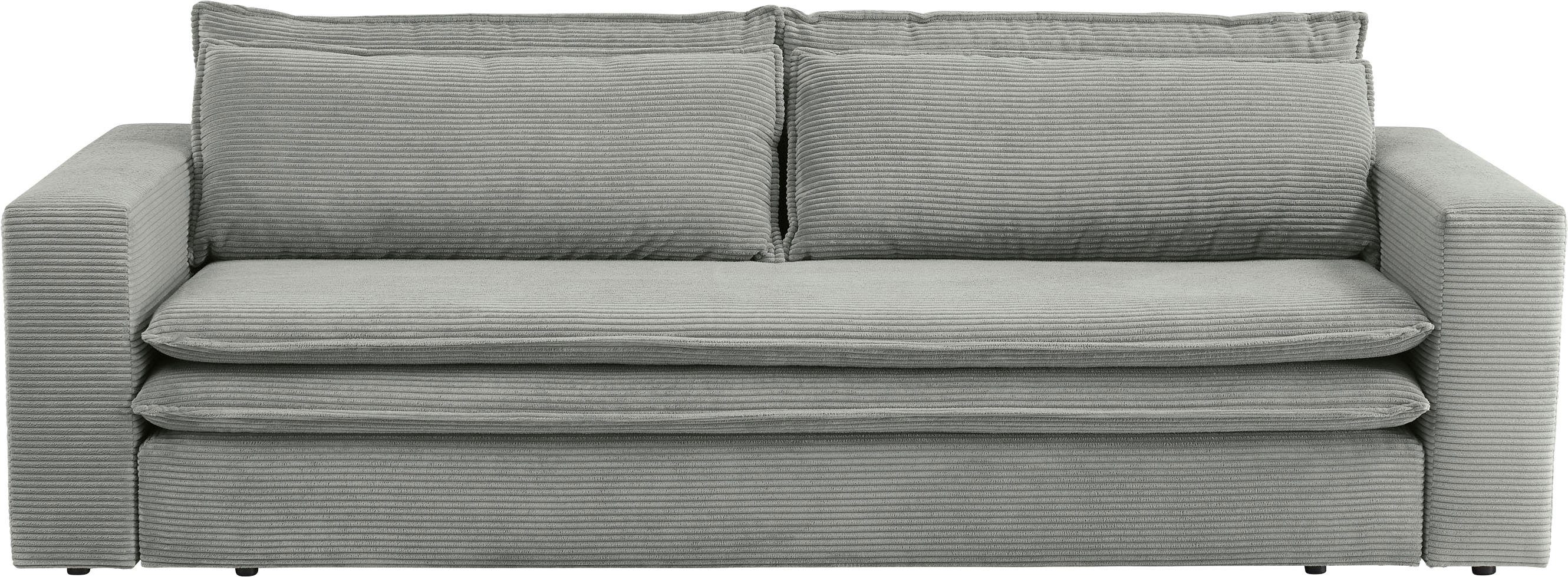 Bettfunktion 3-Sitzer Topper Style praktischem Cord-Bezug und Bettkasten, - mit of Places mit PIAGGE, Hellgrau