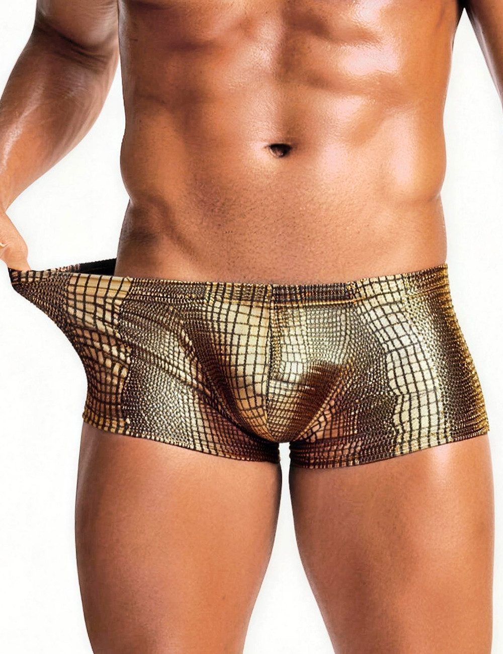 Lau-Fashion Boxershorts Herren Lack Leder Look mit Schlangenmuster – Sexy Low Rise Unterwäsche
