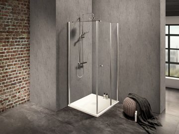 Dusbad Eckdusche Duschkabine/ Duschabtrennung Dusbad Vital 2 Drehtür an Festteil rechts + Duschwand links (Kombination) rechts 900mm links 825mm, BxT: 90x82 cm, ESG-Glas