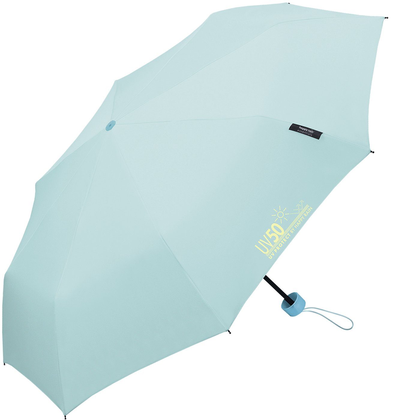 RAIN Taschenregenschirm vor HAPPY Sonne Super-Mini-Schirm blau UV-Protect schützt und Regen mit Sonnenschutz, UV50