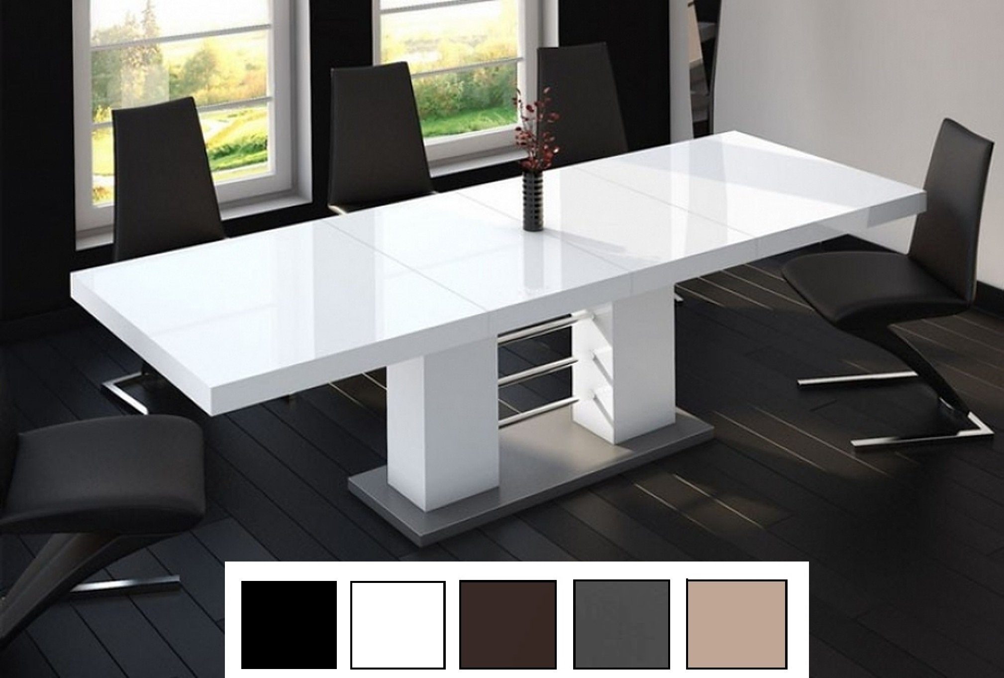 designimpex Esstisch Design HE-111 Weiß - Grau Hochglanz ausziehbar 160 bis günstig online kaufen