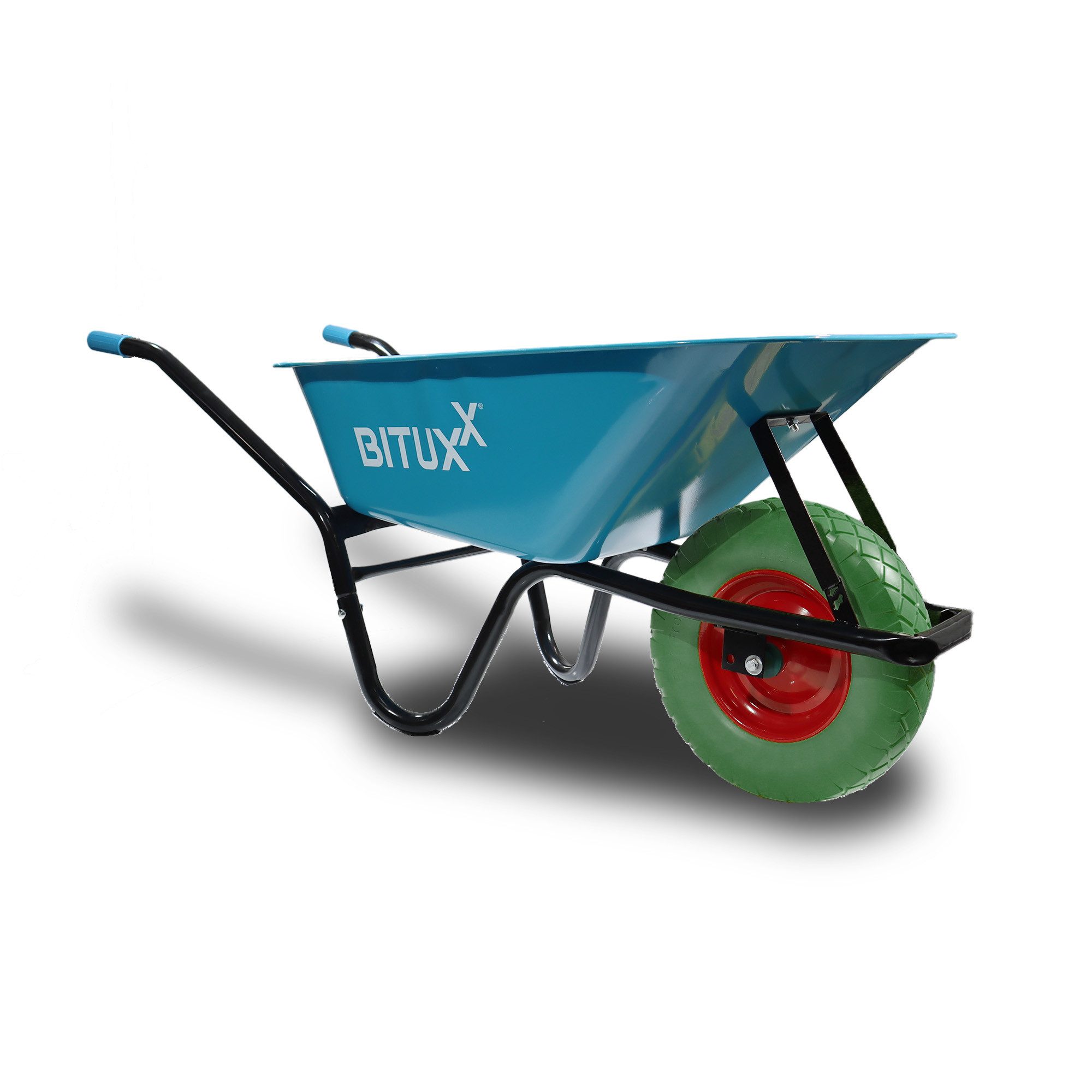 Bituxx Schubkarre Schwarz Mulde Blau mit PU Rad Grün, (MS-19708)