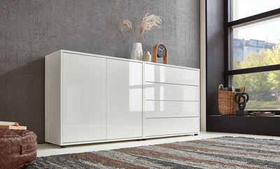 BMG Möbel Sideboard Mailand Set 3 (Kommode Anrichte Aktenschrank), mit weiß lackierten Hochglanzfronten