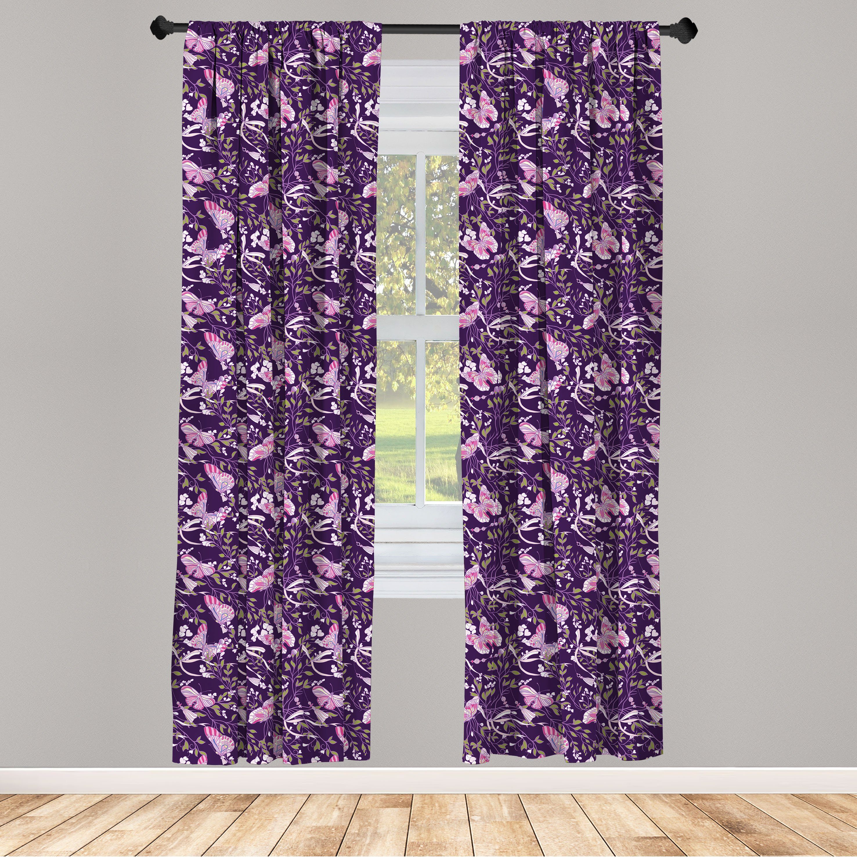 Gardine Vorhang für Wohnzimmer Schlafzimmer Dekor, Abakuhaus, Microfaser, Frühling Schmetterlinge Floral Zweige