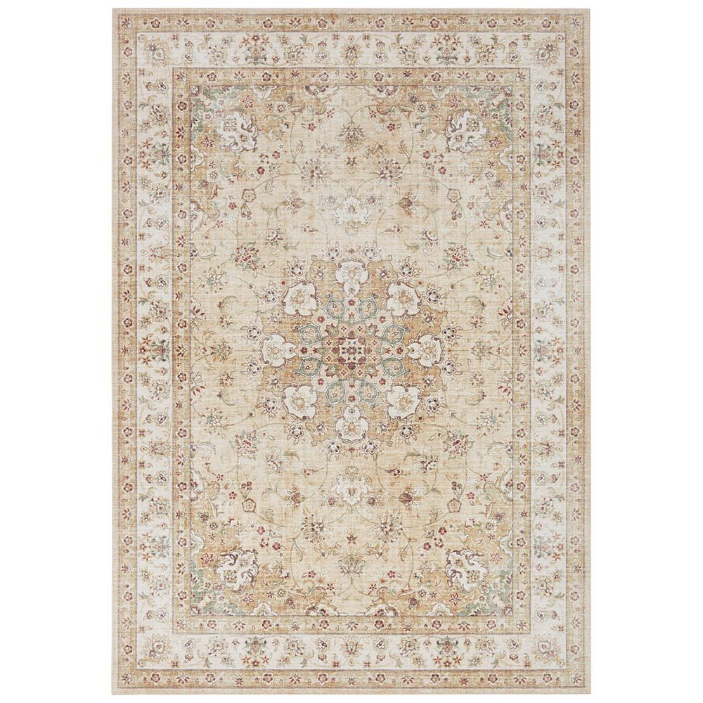 ELLE DECORATION Teppich Kurzflor Teppich Nain in Goldgelb, rechteckig, Höhe: 7 mm, Pflegeleicht, Orient Design und ideal fürs Wohnzimmer