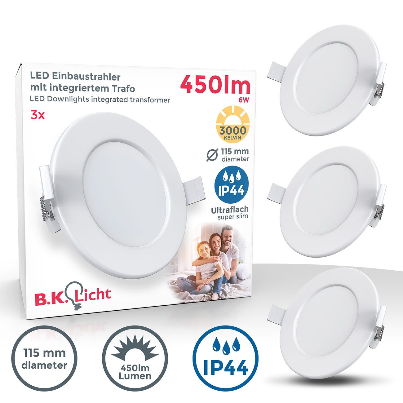 B.K.Licht LED Einbaustrahler Bad Einbauleuchten 9er Set Ultra-flach Ø115x30 günstig online kaufen