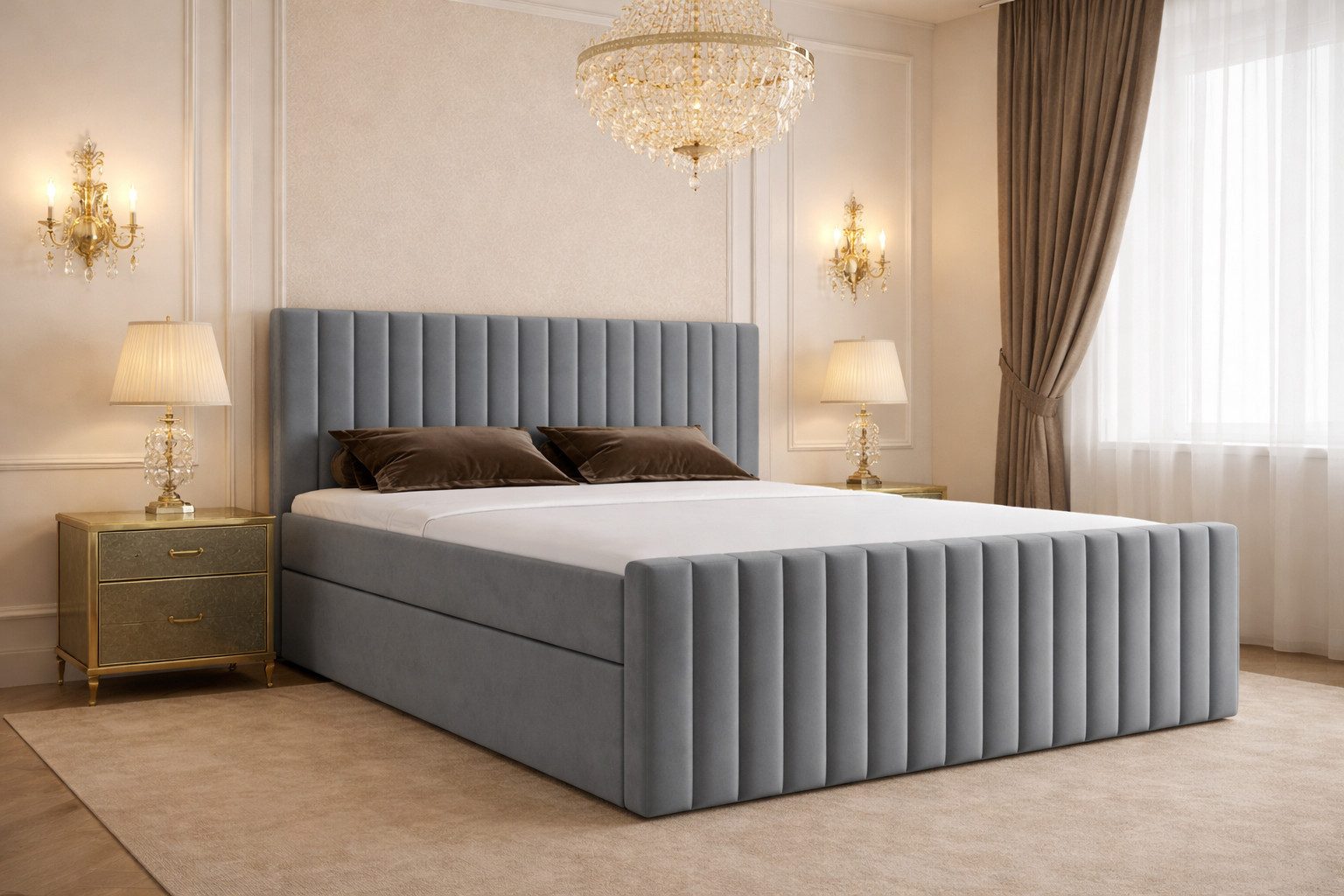 B&B Home Boxspringbett Benito I 180 cm 200 cm (H3 Matratze Bonellfederung, Kopfteil, Bettkasten und Topper)