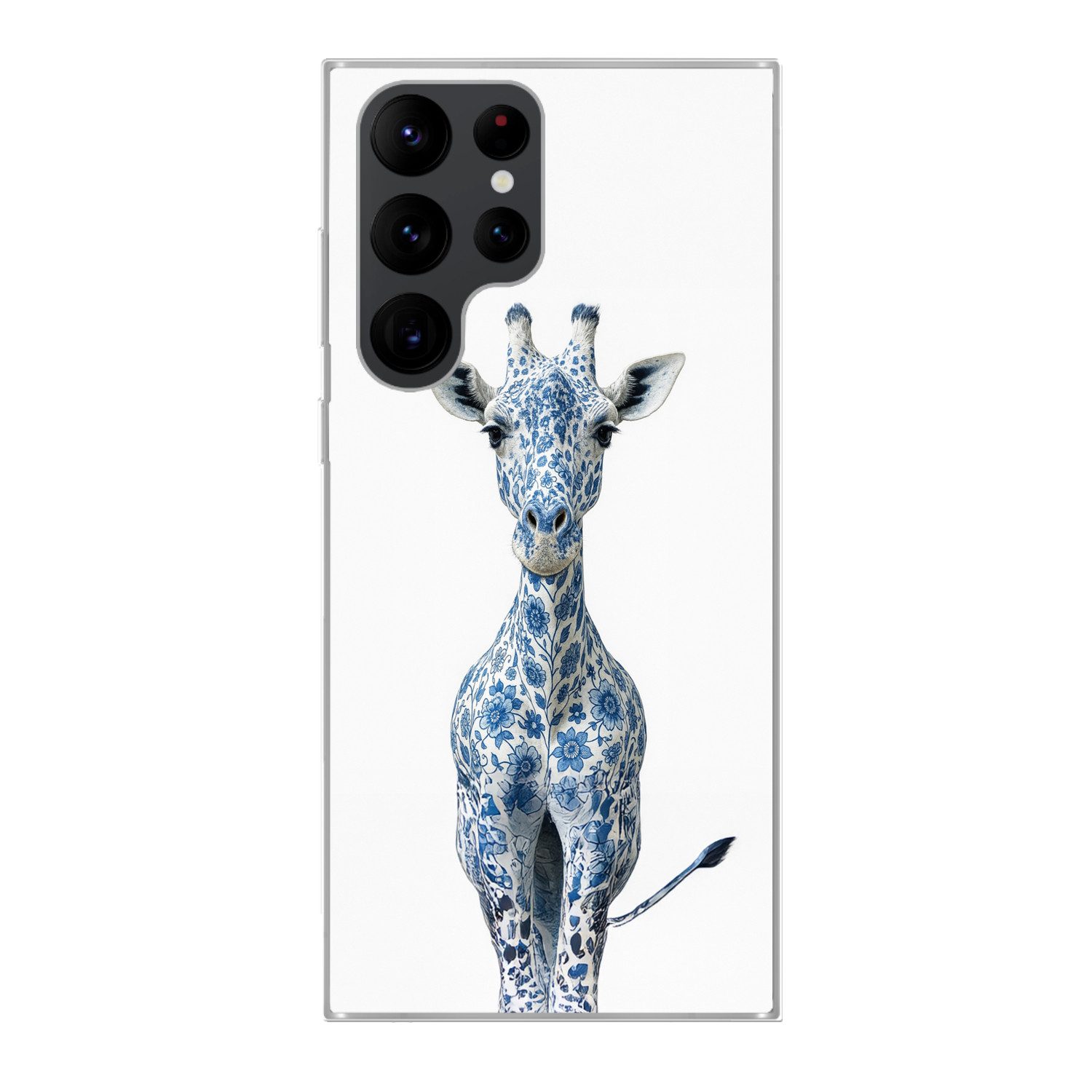 MuchoWow Handyhülle für Samsung Galaxy S22 Ultra Giraffe - Delfter Blau - Tiere - Minimali, Phone Case, Silikon, Schutzhülle Dünn