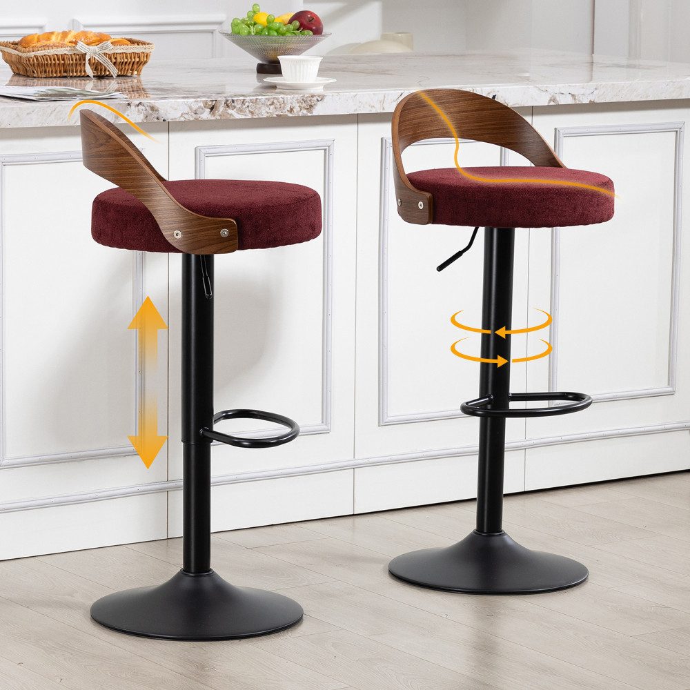 BBWL Barhocker 2er Set mit Rückenlehne Walnussoptik und PU Leder Sitz, Barhocker drehbar höhenverstellbar modern – Bild 3 von 5