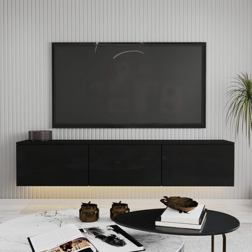 moebel17 TV-Regal TV Lowboard Alston Hochglanz 3 Türig, modernes TV Lowboard in Weiß Hochglanz mit 3 Türen