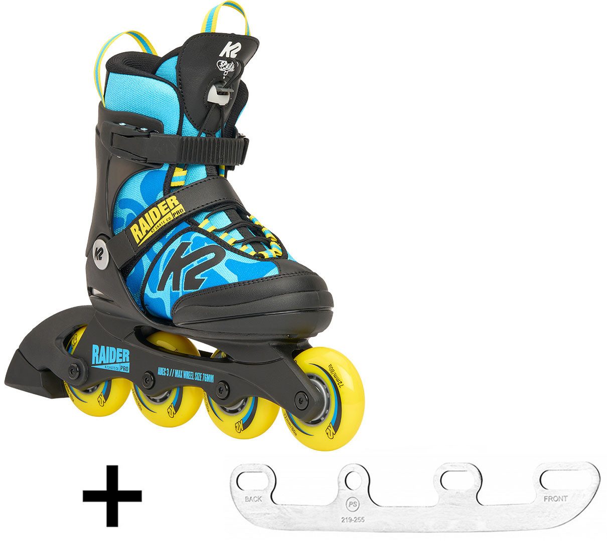 Inlineskates K2 RAIDER PRO Kids Inline Skate blue/yellow mit Schlittschuh Eiskufen