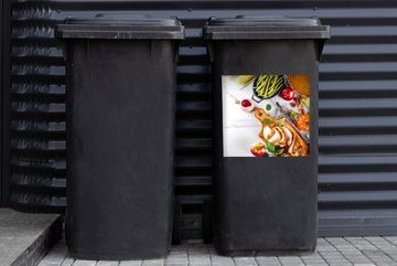 MuchoWow Wandsticker Gemüse - Fleisch - Küche - Kräuter (1 St), Mülleimer-aufkleber, Mülltonne, Sticker, Container, Abfalbehälter