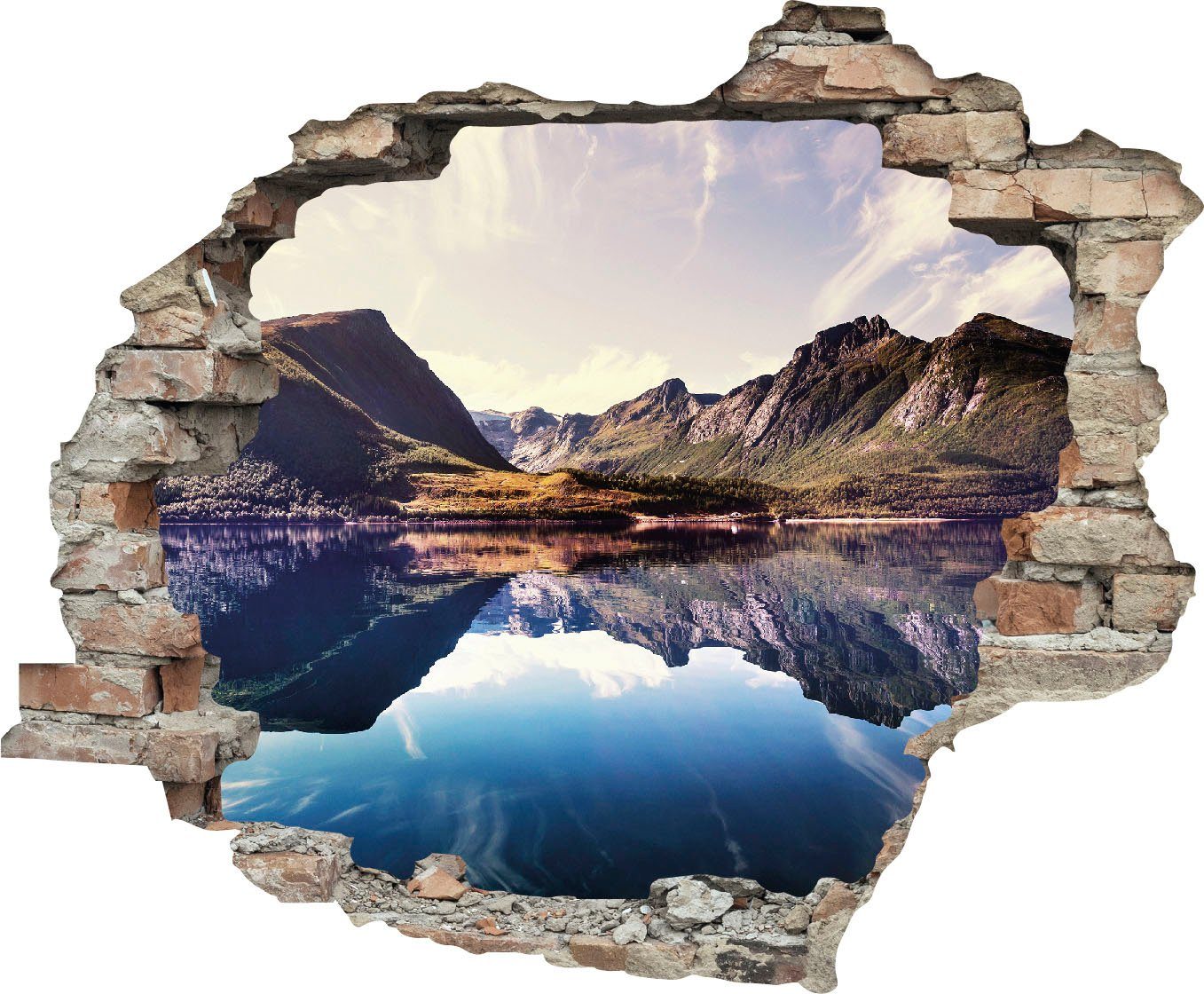 queence Wandtattoo Spiegelnder Berg im See (1 St), Wandsticker, Wandbild, selbstklebend, 3D, Wanddurchbruch