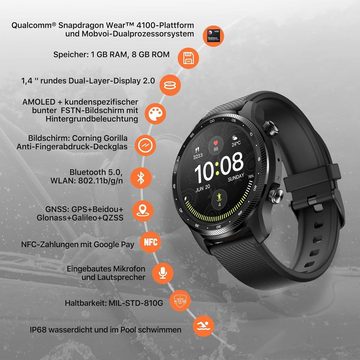 Ticwatch Pro 3 Ultra GPS Qualcomm SDW4100 und Mobvoi Smartwatch (1,4 Zoll), Dual Processor System Wear OS Blutsauerstoff, Erkennung