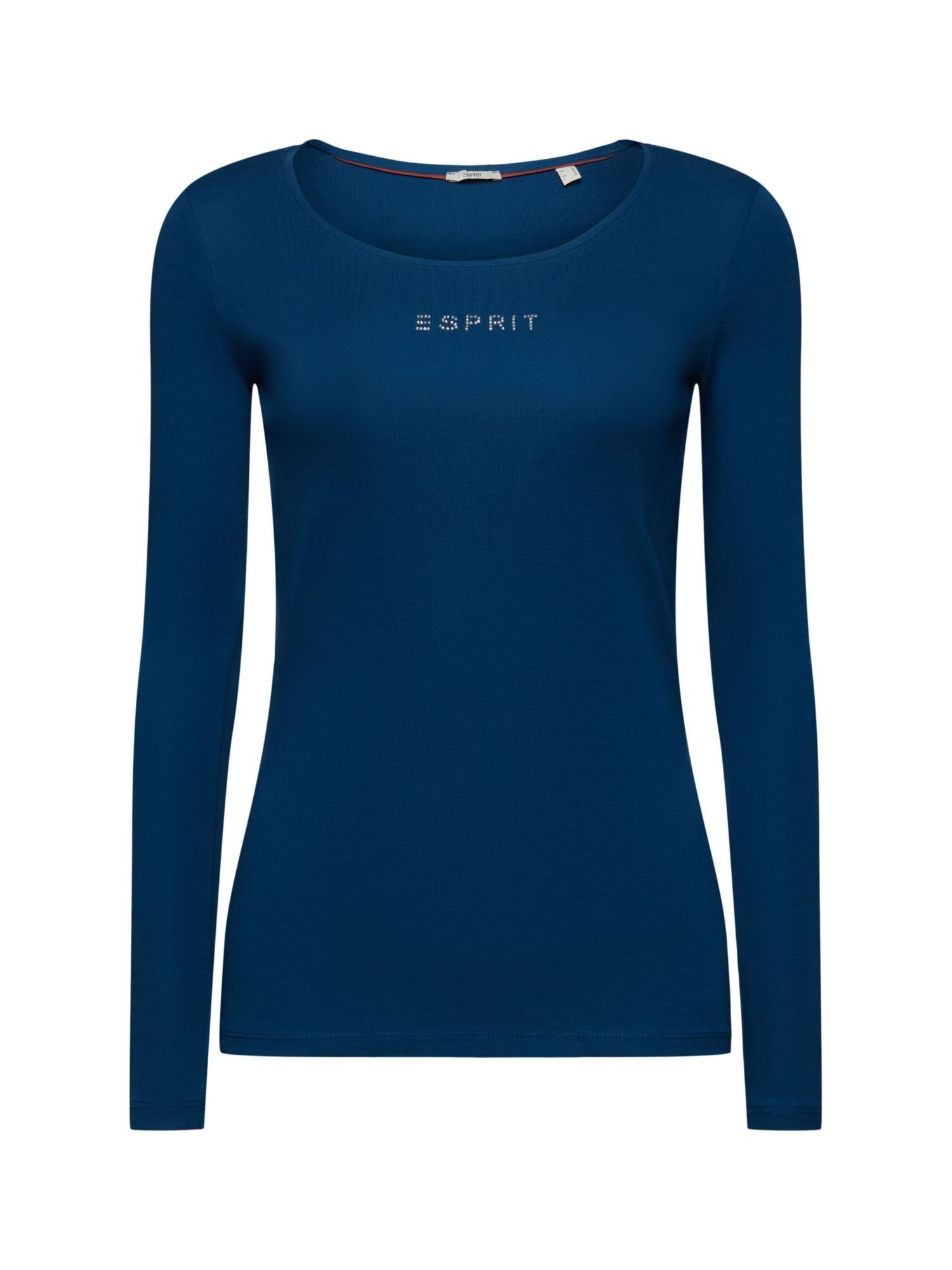 Esprit Langarmshirt Longsleeve aus Bio-Baumwolle mit Logo (1-tlg) PETROL BLUE | Rundhalsshirts