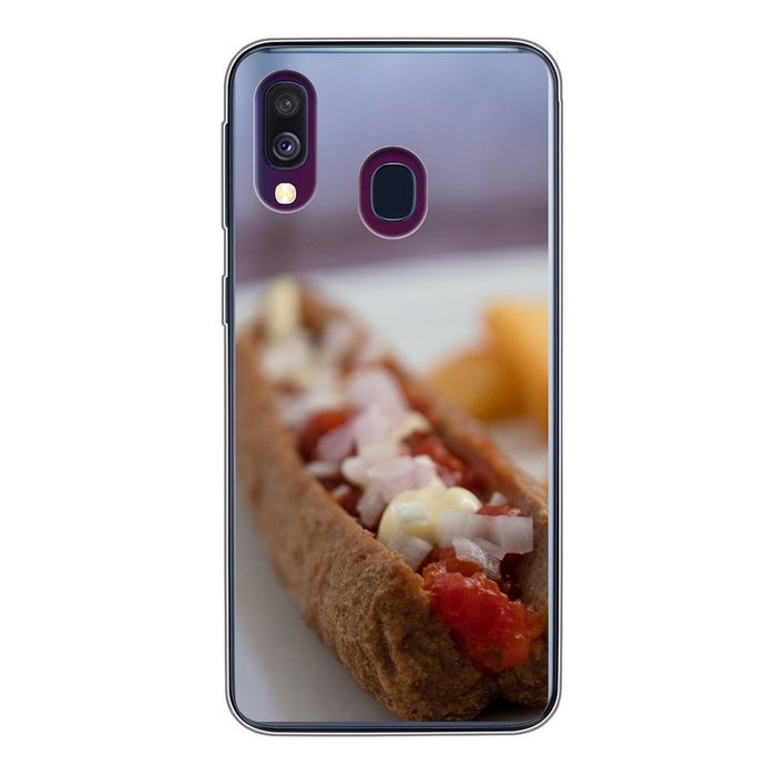 MuchoWow Handyhülle Leckeres Frikandel-Spezial mit Pommes frites Handyhülle Samsung Galaxy A40 Smartphone-Bumper Print Handy