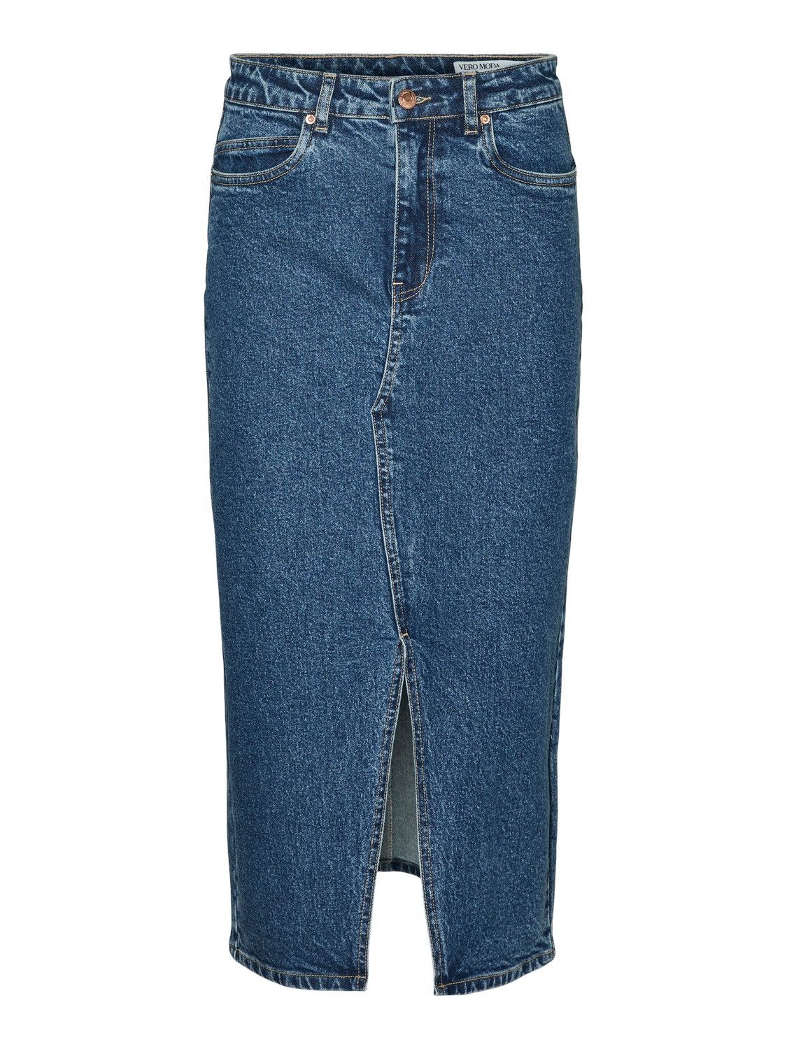 Vero Moda Sommerrock Wadenlanger Denim mit Schlitz 5-Pocket VMVERI HR CALF DENIM SKIRT GA MIX NOOS