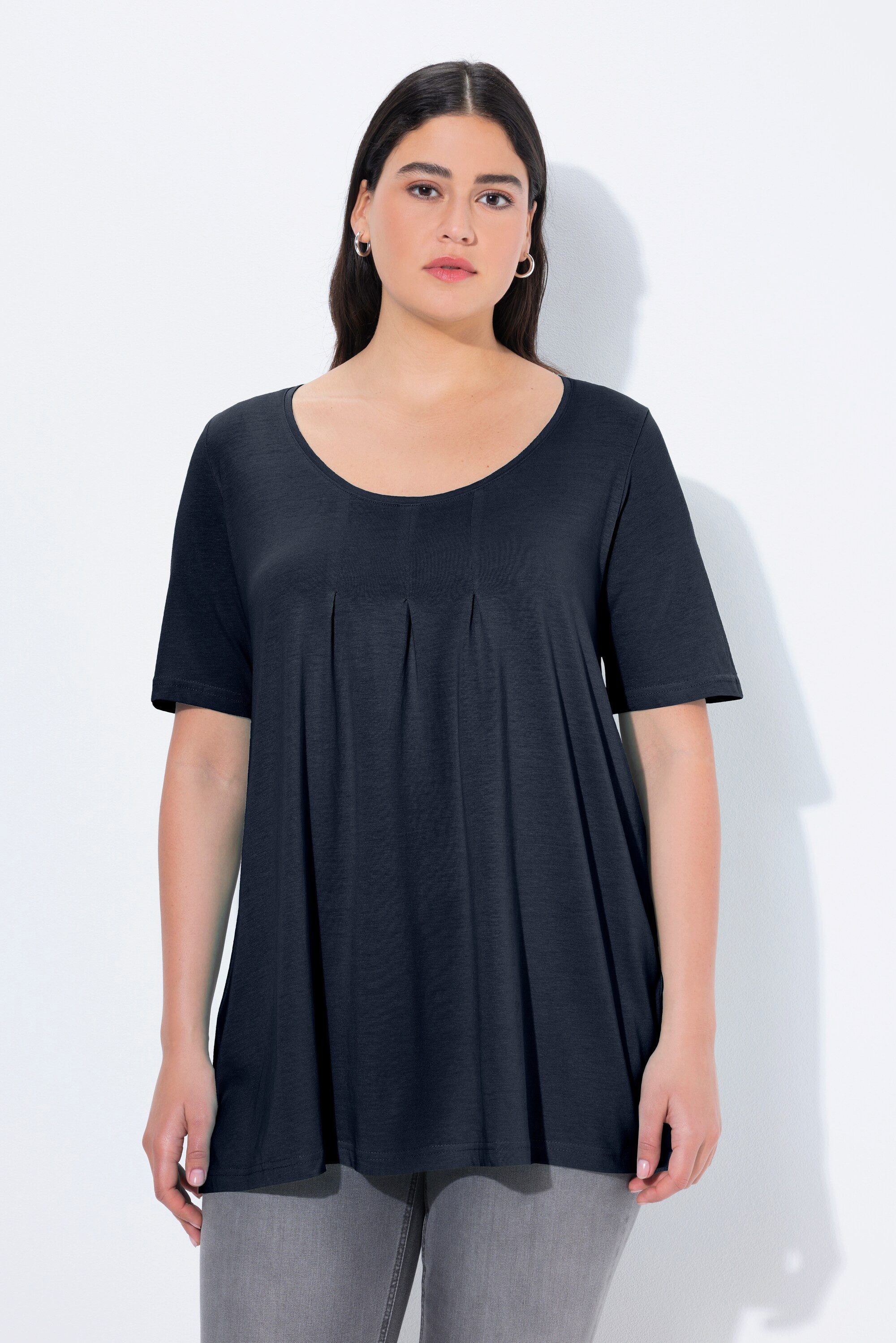 Ulla Popken T-Shirt T-Shirt Zierfalten A-Linie Rundhals Halbarm Modal günstig online kaufen