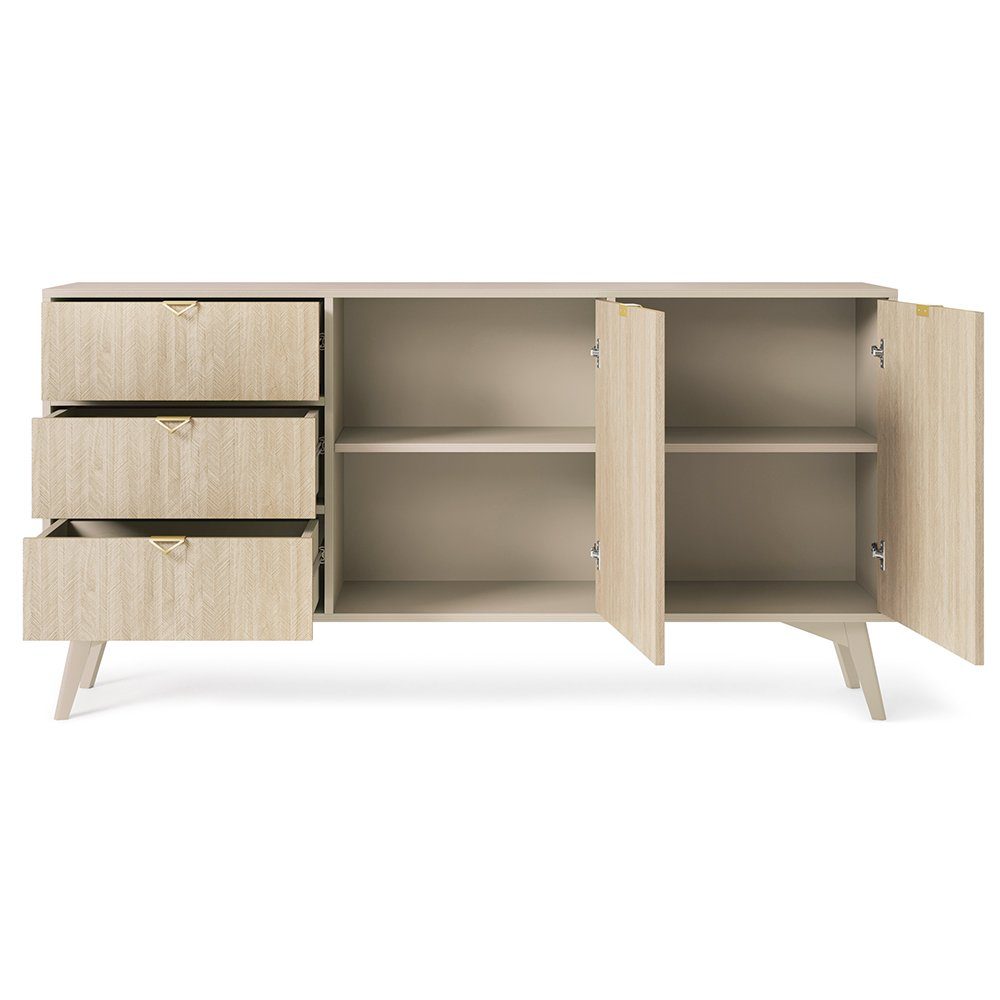 Lomadox Sideboard FAREHAM-160, 158cm breit, sandfarben, Front mit Fischgrät günstig online kaufen