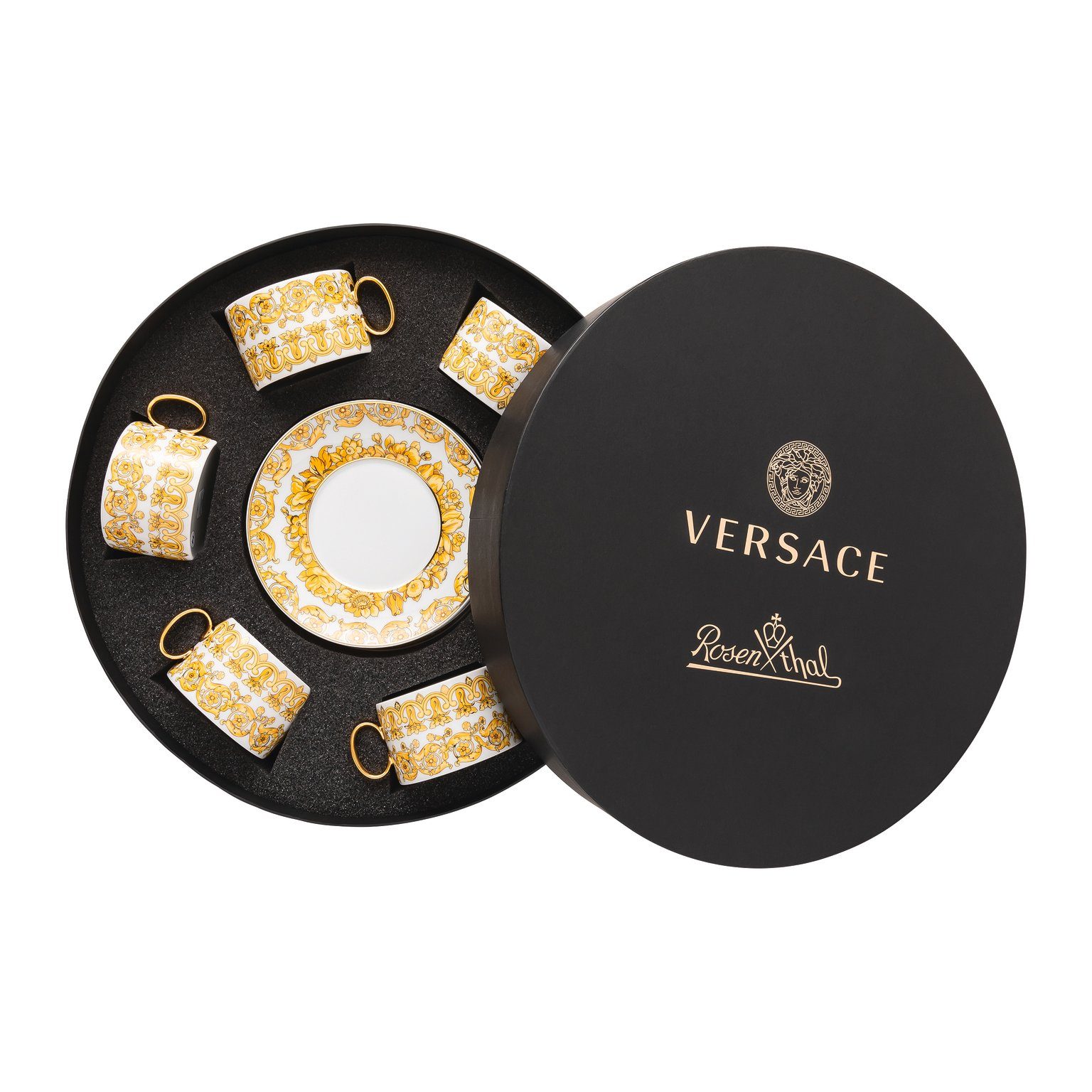 6 Rosenthal Teetassen Set meets Medusa Tasse Versace Rhapsody, Porzellan