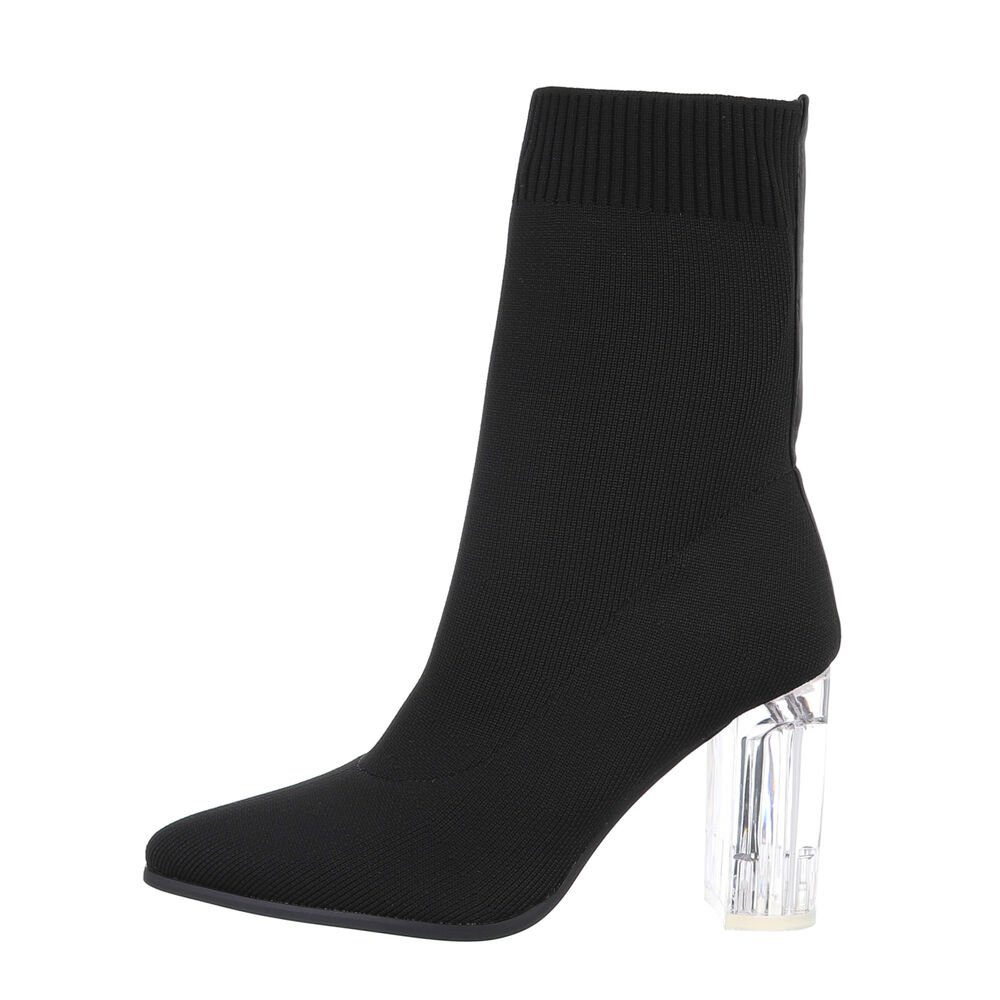 Ital-Design Damen Abendschuhe Elegant High-Heel-Stiefelette Blockabsatz High-Heel Stiefeletten in Schwarz