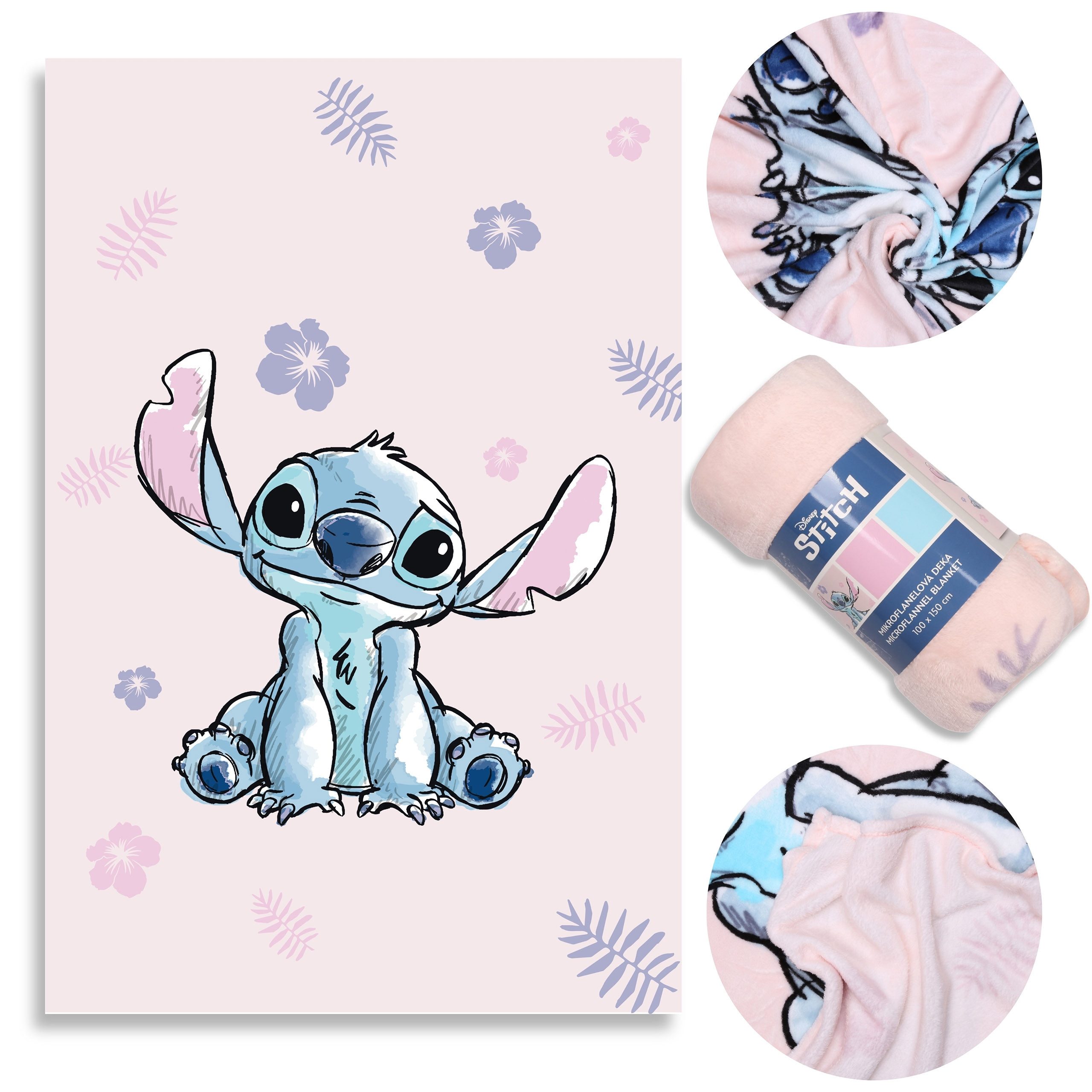 Babydecke DISNEY Stitch Hellrosa WEICHE Decke, Bettüberwurf für Kinderbetten, Disney
