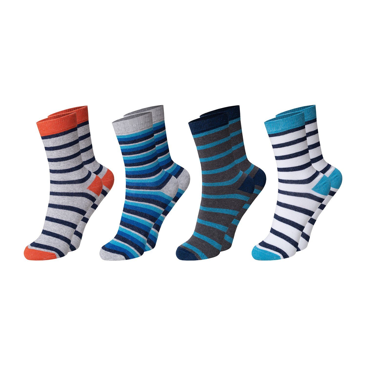 Chili Lifestyle Basicsocken Streifen Kindersocken Baumwolle Ringelsöckchen für Jungen & Mädchen (Multipack, 4-Paar, 4 Farbdesigns) Weichbund ohne Gummidruck