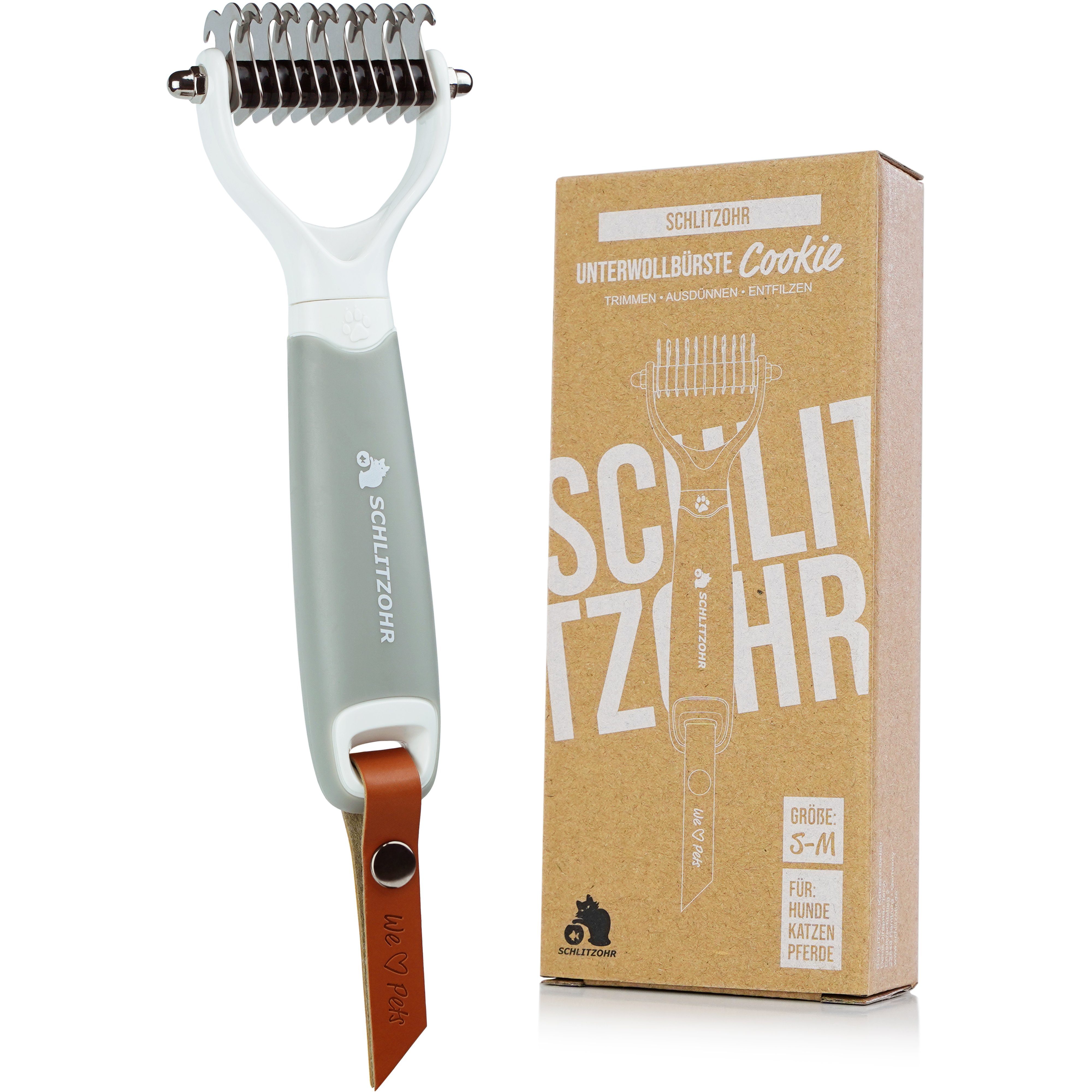 SCHLITZOHR Fellbürste Unterfellbürste Cookie, Edelstahl, Für Hunde, Katzen und Pferde mit mittellangem bis langem Fell