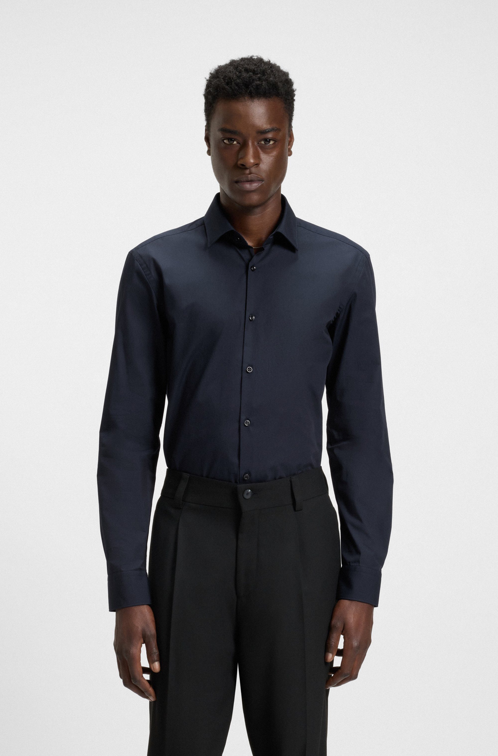 HUGO Langarmhemd Kenno Slim-Fit Hemd aus bügelleichter Baumwoll-Popeline