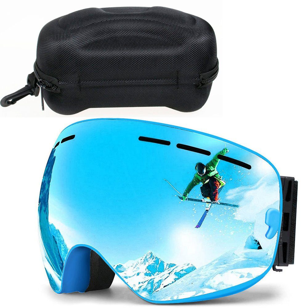 Rosnek Snowboardbrille Doppellagige Linse, magnetisch, Anti-Beschlag, UV400, für Skifahren, Männer Frauen Blau