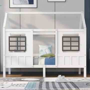Ulife Kinderbett Hausbett Einzelbett Tagesbett mit 2 Fenstern, weiß, 200x90cm