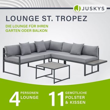 Juskys Gartenlounge-Set St. Tropez, Gartenmöbel Lounge für 4 Personen, Set mit Ecksofa, Tisch & Kissen
