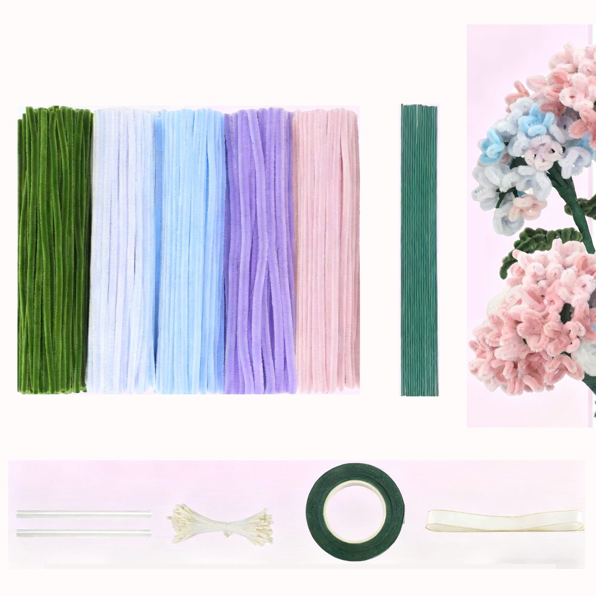 Kunstpflanze 400Stück Pfeifenreiniger Blumen,DIY Cleaner Dekoration mit Blu günstig online kaufen