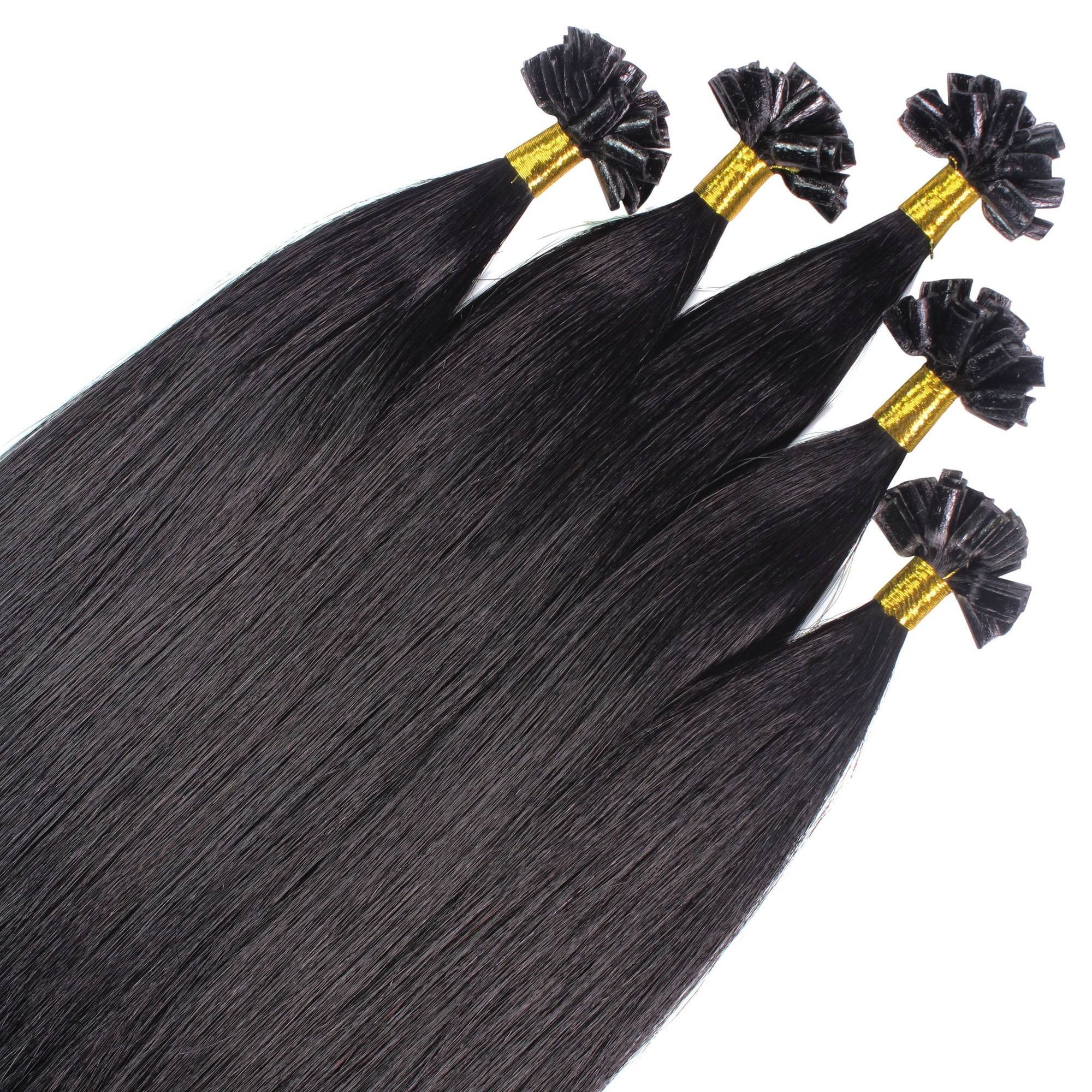 hair2heart Echthaar-Extension Premium Bonding Extensions #2/0 Schwarz 40cm | Haarverlängerungen