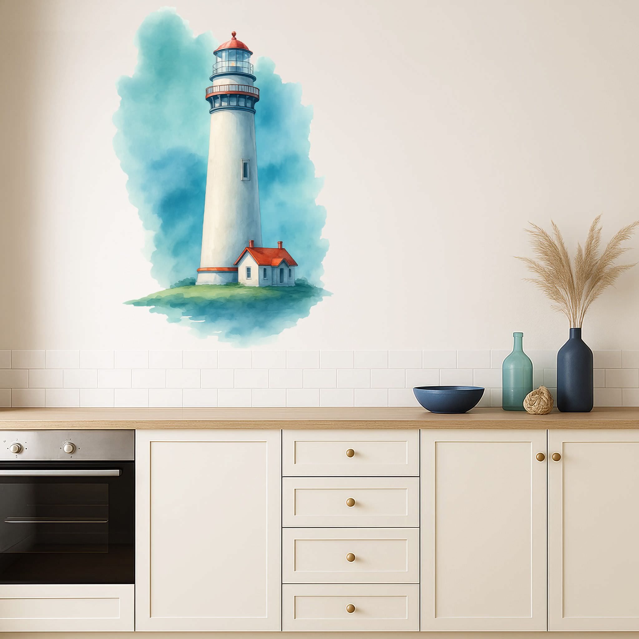 Sunnywall Wandtattoo Aufkleber Maritim Leuchtturm mit Haus – Ostfriesland Aquarell, selbstklebend, konturgeschnitten, rückstandslos entfernbar – Bild 5 von 5