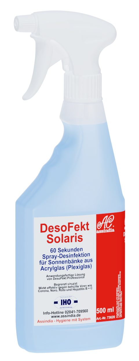 AC Assindia DesoFekt Solaris Schnelldesinfektion für Sonnenbänke 500ml Sprayer Oberflächen-Desinfektionsmittel