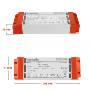 Poppstar LED Trafo Transformator 230V AC / 12V DC LED Trafo (12V 12,5A für 1,5 W bis 150 Watt LEDs)