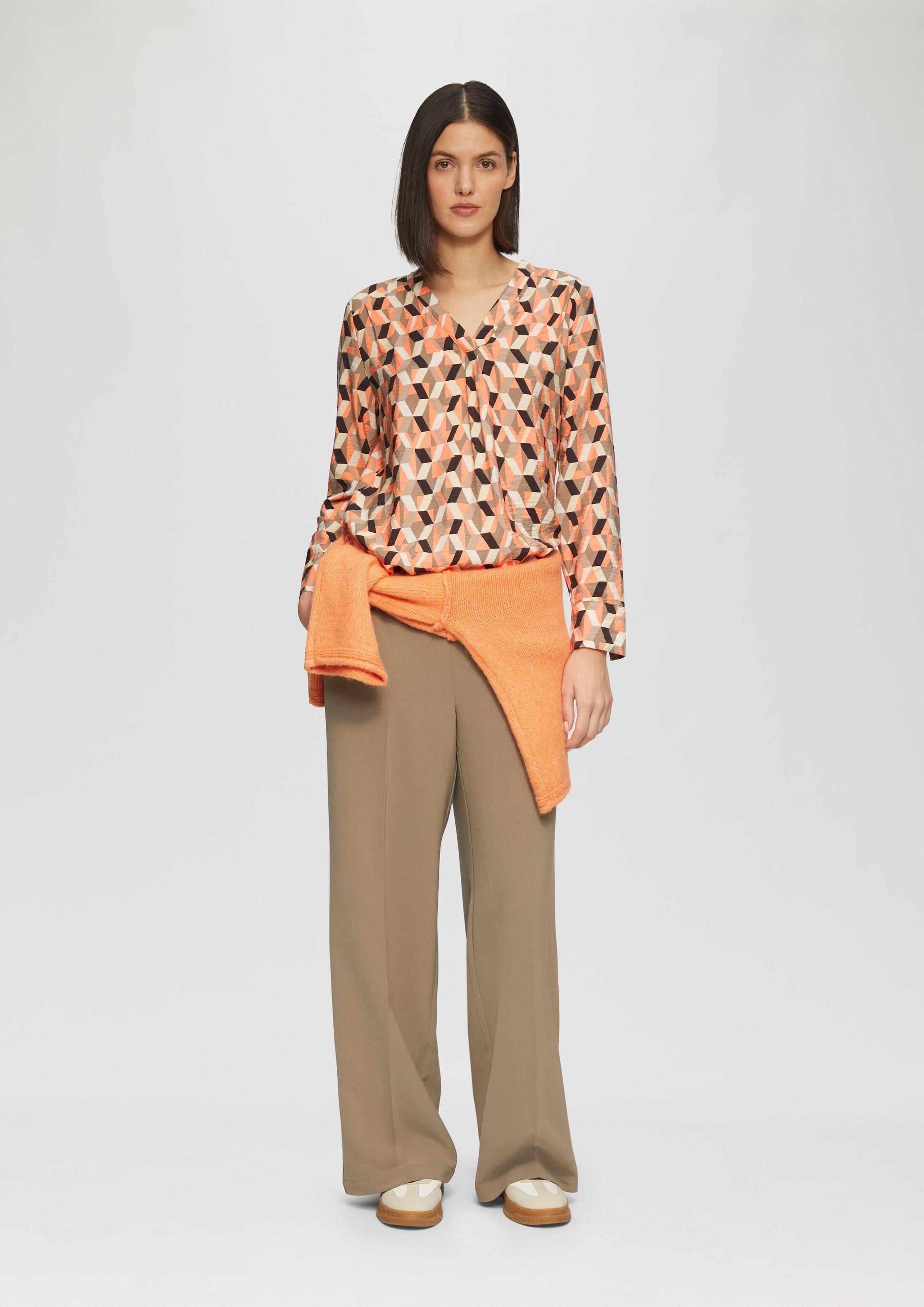 s.Oliver Langarmbluse Bluse Strukturierte Bluse mit V-Ausschnitt