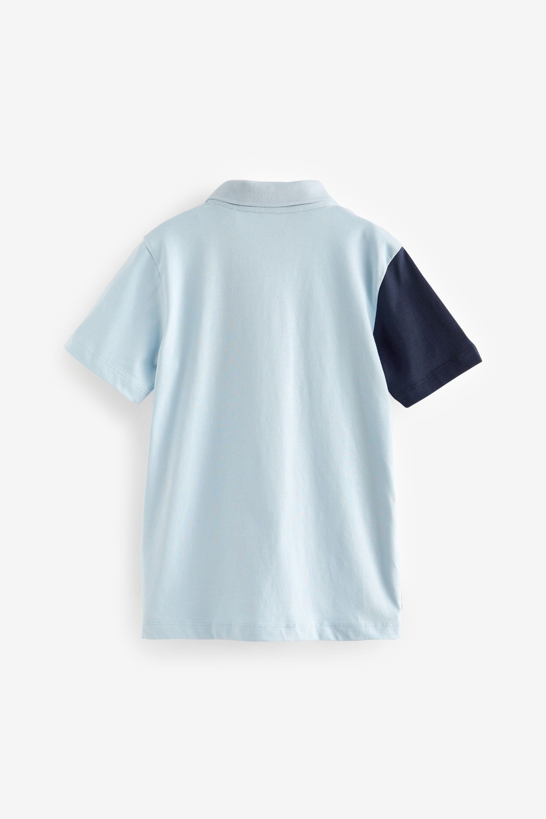 Next Poloshirt Kurzärmeliges Polohemd mit Reißverschluss Blue/Navy Panel Light (1-tlg) Vertical