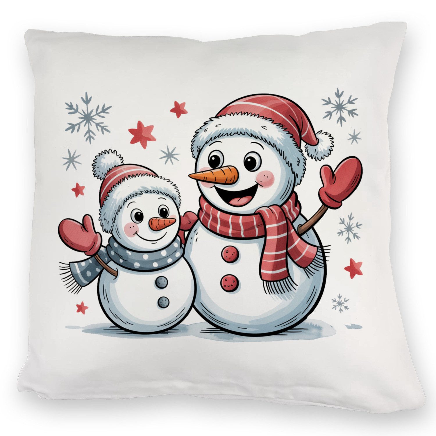 speecheese Dekokissen Cartoon Schneemänner Schneeflocken Kuschelkissen