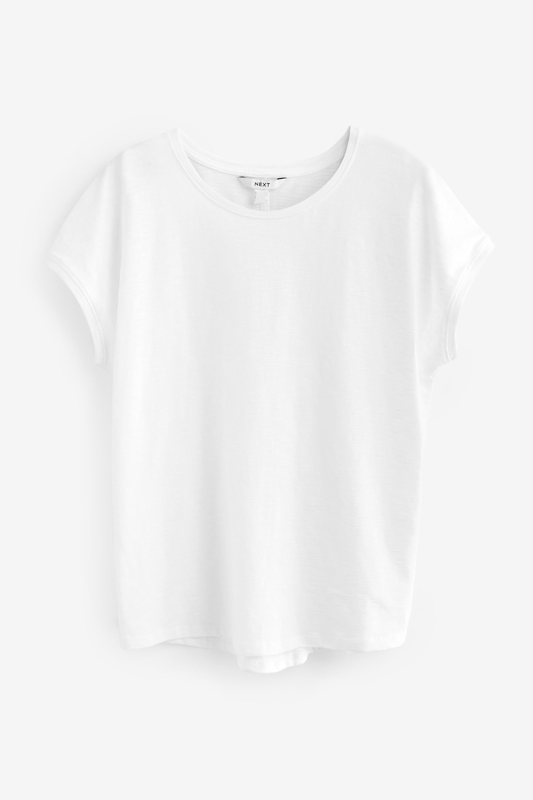 Next Kurzärmeliges (1-tlg) Rundhalsausschnitt White T-Shirt mit T-Shirt Slub