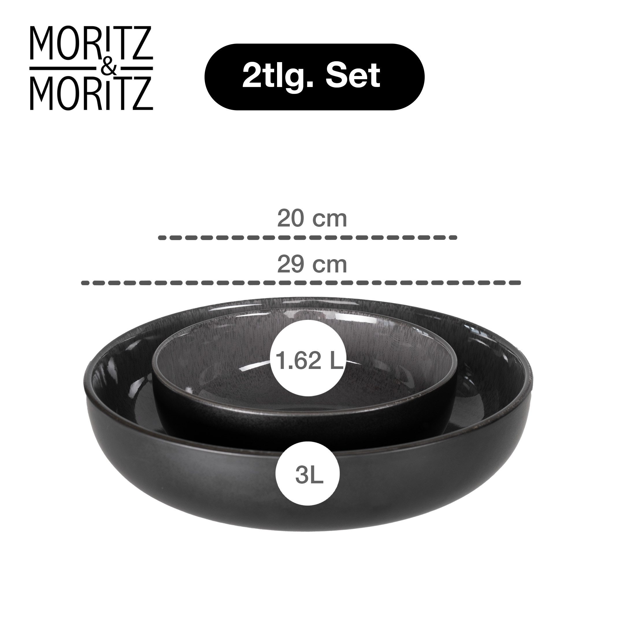 Moritz & Moritz Servierschale VIDA Schale 2tlg anthrazit, Porzellan, (Set, 2-tlg), Spülmaschinengeeignet