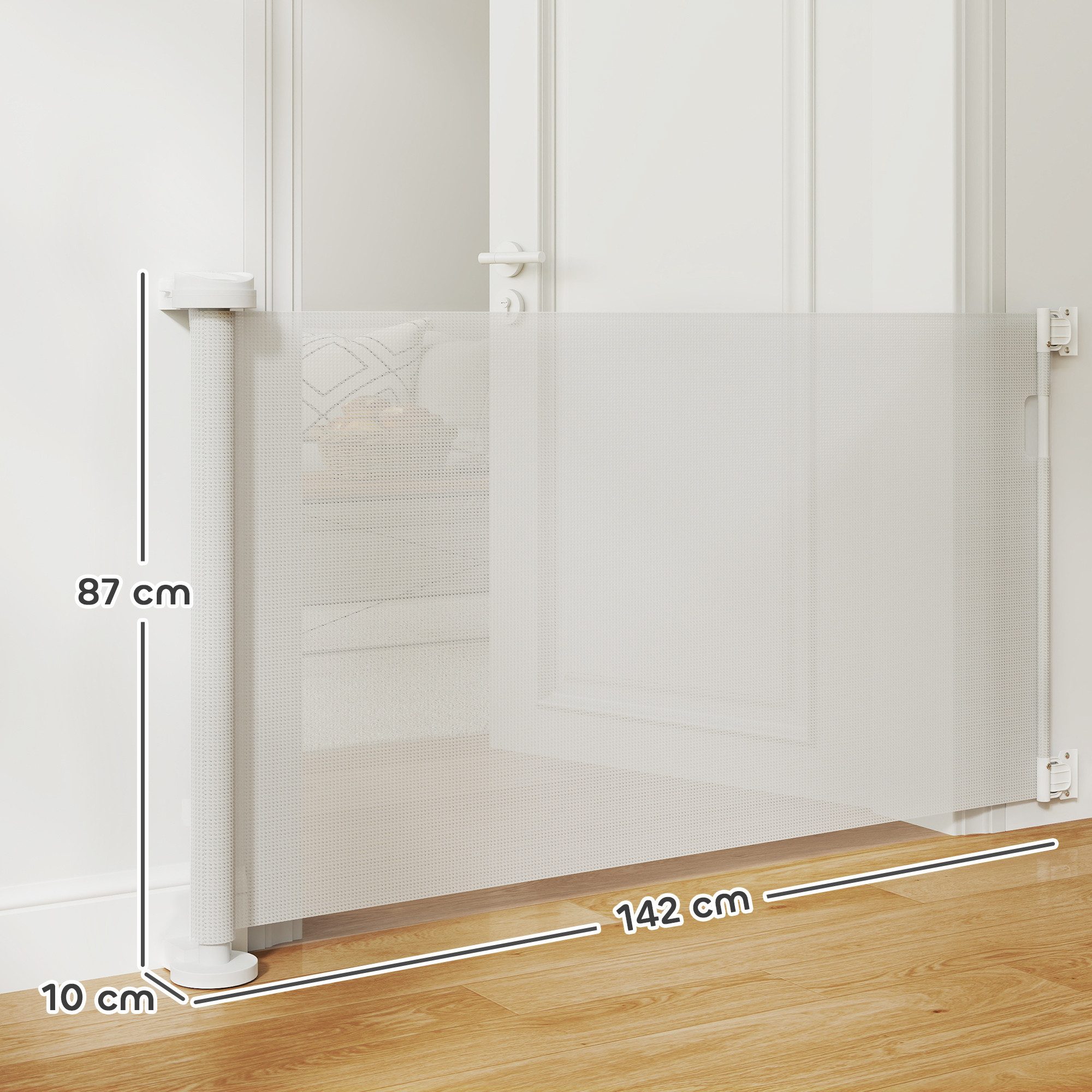 PawHut Hundegitter Türschutzgitter Treppenschutzrollo 0-136cm 87 cm Hoch (Treppenschutzgitter, 1 St., Einziehbares Sicherheitsgitter), für Haustiere, Geeignet f – Bild 3 von 5