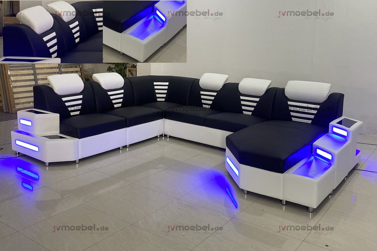 JVmoebel Ecksofa, Design Modern Sofa Couch Ecksofa U-Form Ledercouch  Wohnlandschaft