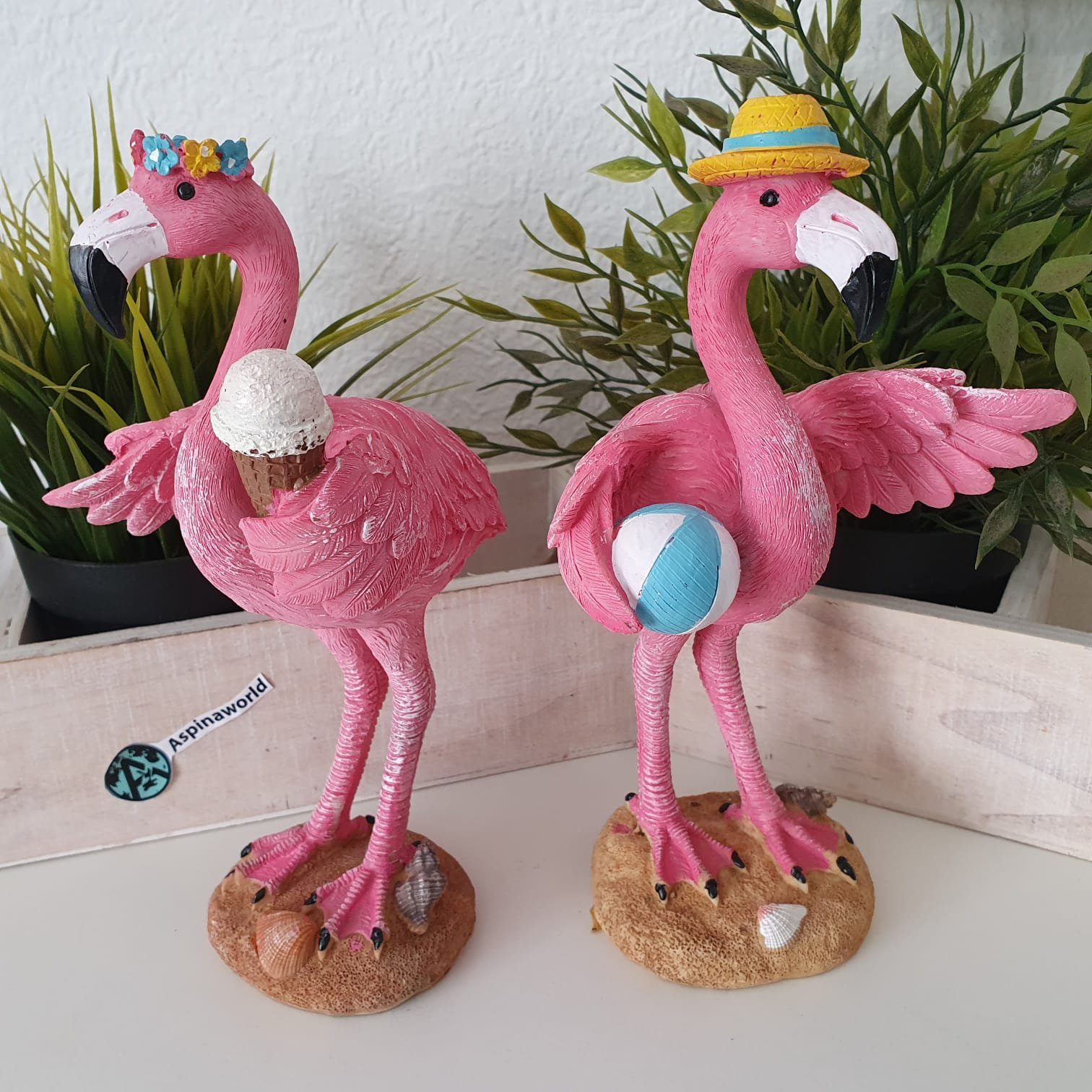 Aspinaworld Dekofigur Deko Flamingo Figur im Urlaub 2 er Set 22 cm (2 St) günstig online kaufen