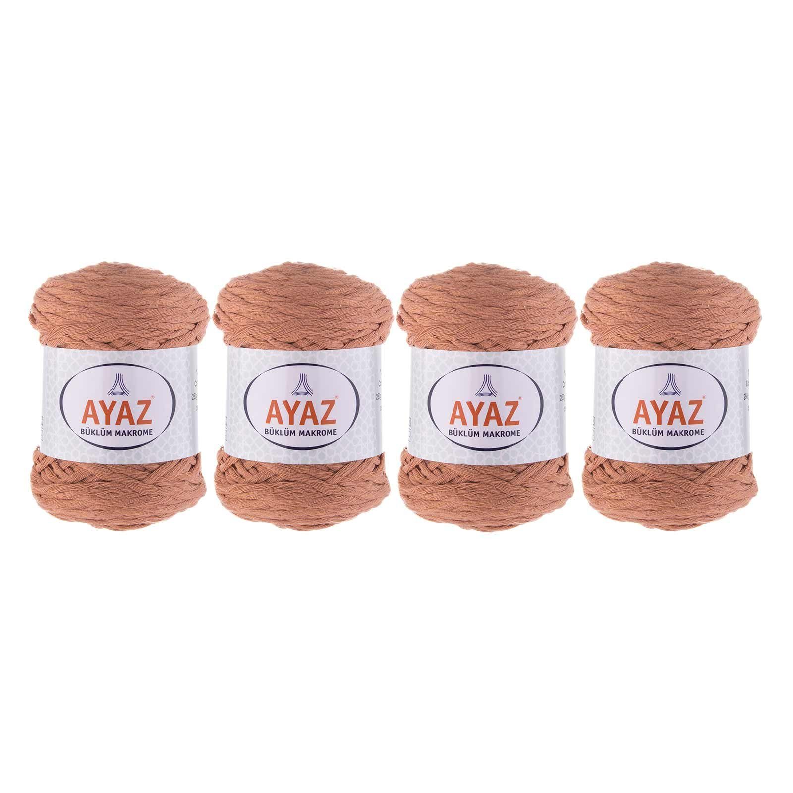 AYAZ 4 x 250g Strickgarn Büklüm Makrome Häkelwolle, 1221 beigerot