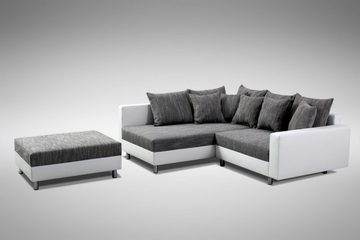 Küchen-Preisbombe Sofa Wohnlandschaft Couch Ecksofa Eckcouch Weiss Eckcouch Minsk OT L, Ecksofa + Hocker