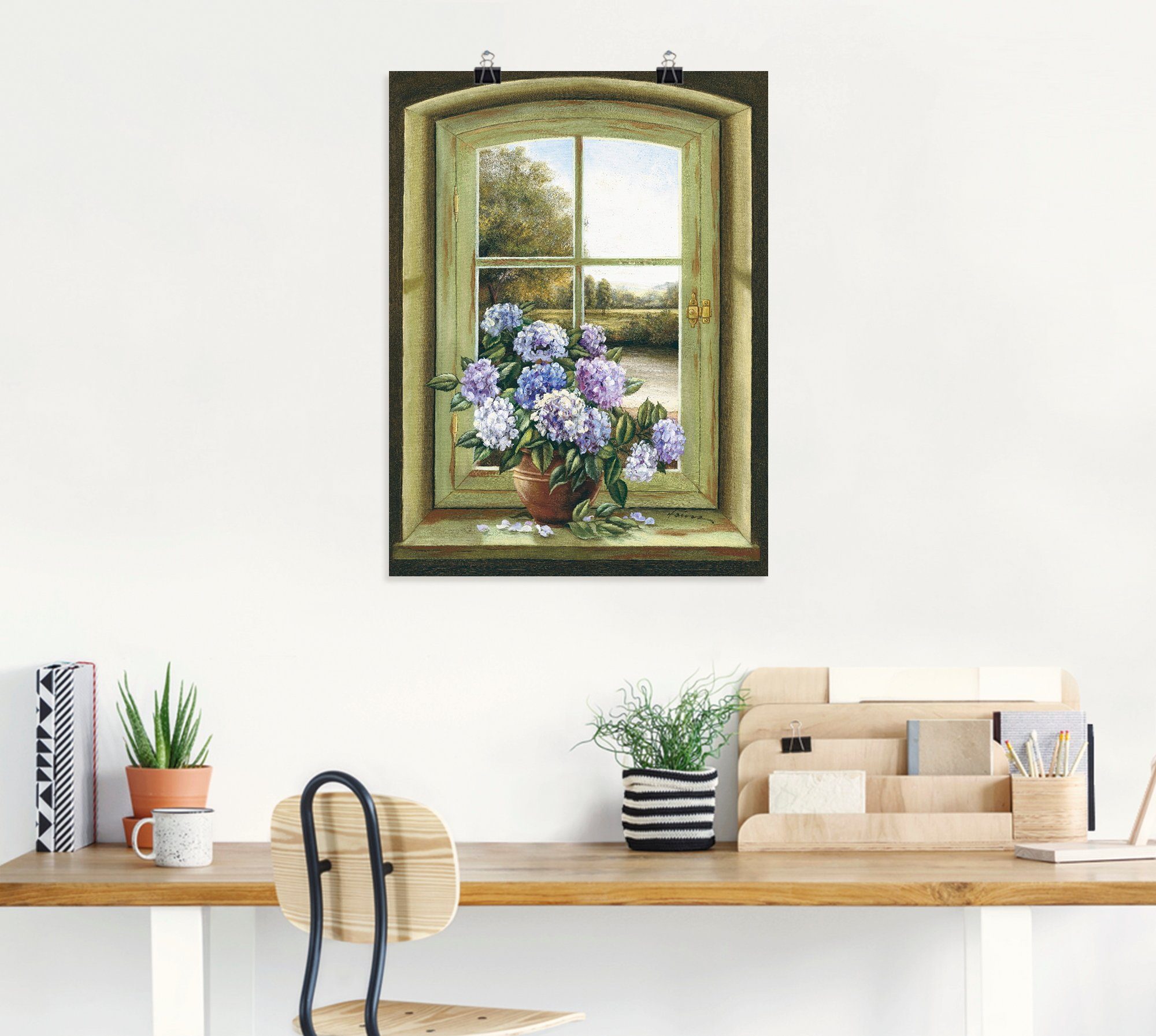 Wandaufkleber oder Hortensien Leinwandbild, Arrangements in (1 Poster Wandbild St), Fenster, versch. Alubild, Größen Artland am als