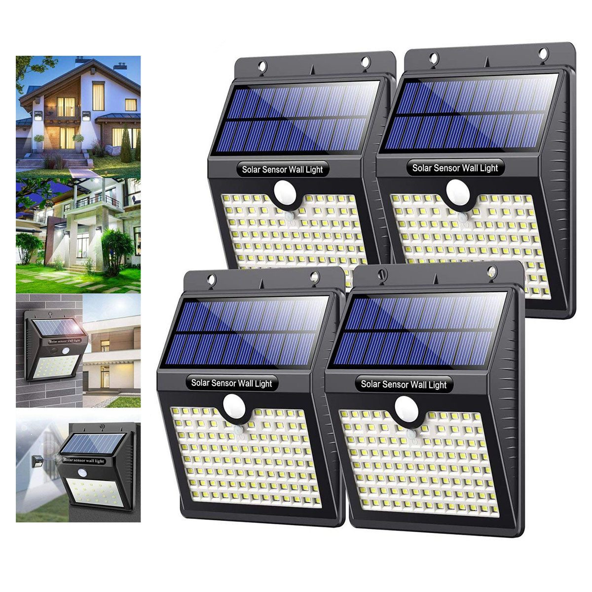 oyajia LED Solarleuchte 4x LED Solarlampe mit Bewegungsmelder Superhelle 6000K, LED fest integriert, Außen Wasserdichte IP65 Solarlampe Sicherheitswandleuchte
